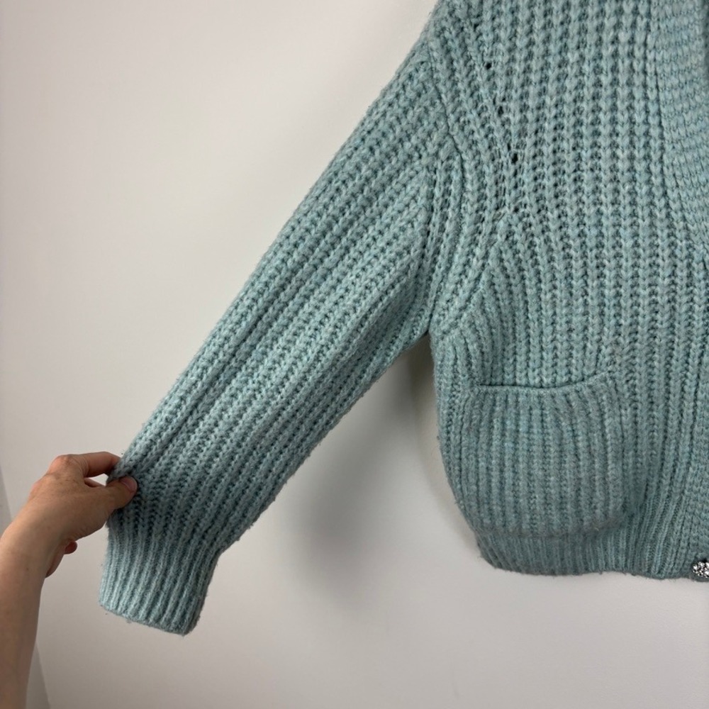 ZARA Blue Jewel Button Chunky Slouchy Cardigan Cropped Small oversized cropped - Picture 4 of 10